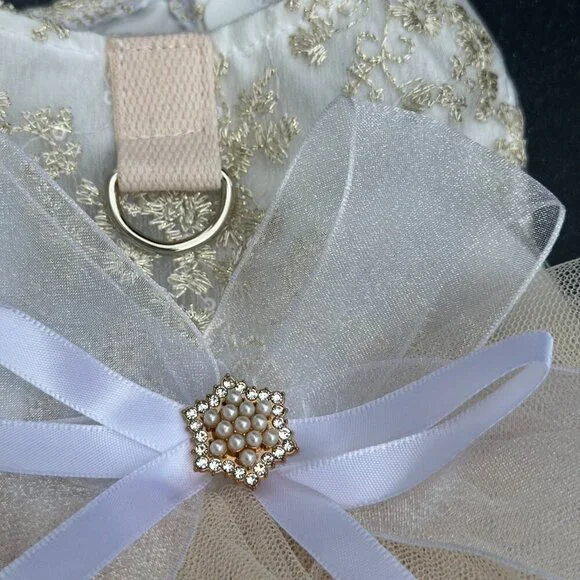Dog Spring/Summer Breathable White Wedding Dress Princess with Pulling Cord XXS - Picture 5 of 9